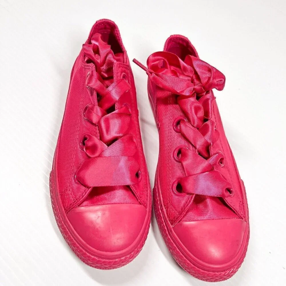 Converse All Star Velvet Junior Size 3 Ribbon Laces Pink Girls Sneaker Shoes